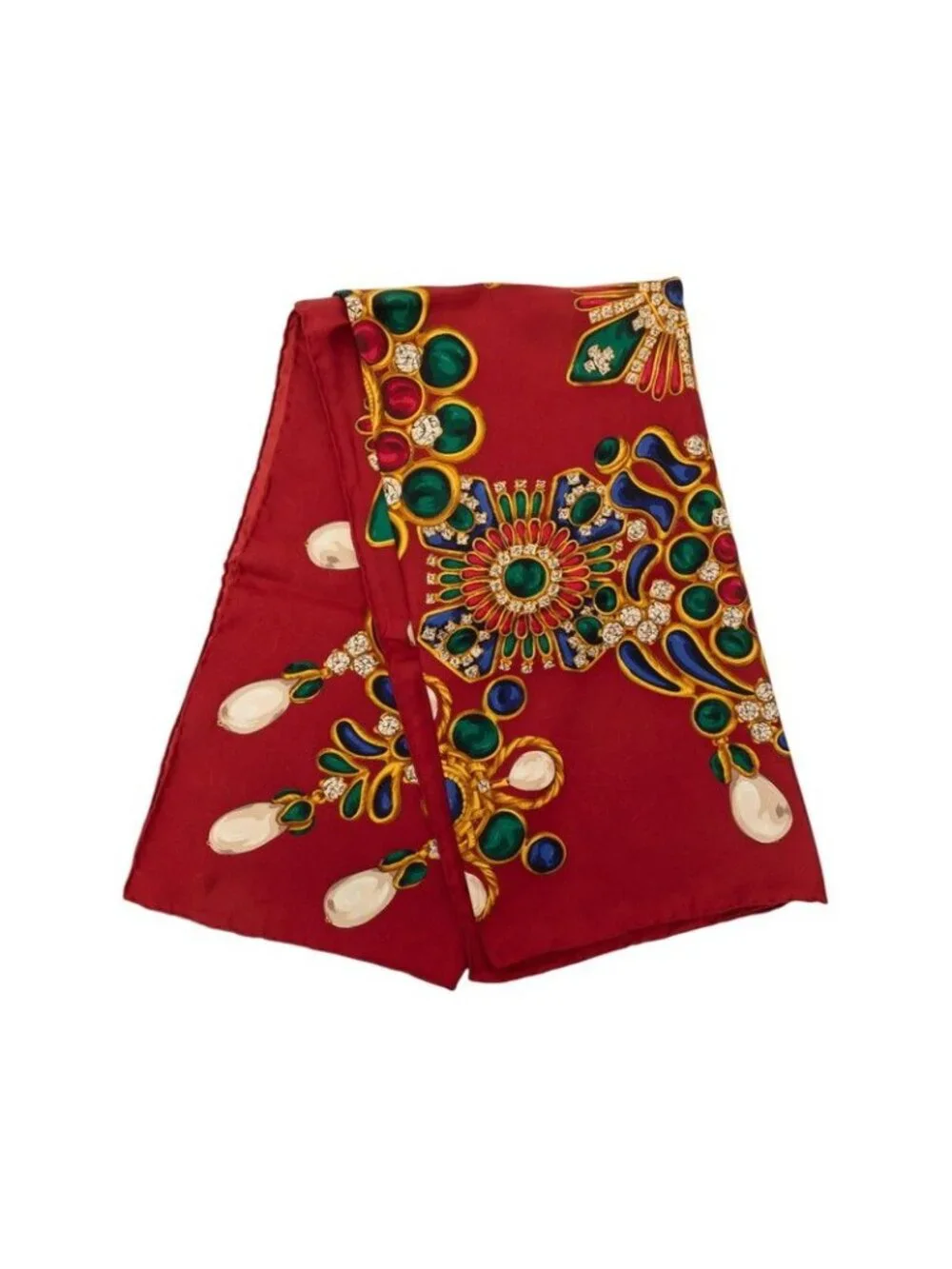 Chanel Scarf Red Multicolor Silk